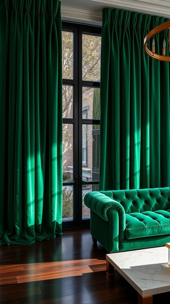 emerald velvet ceiling to floor curtains