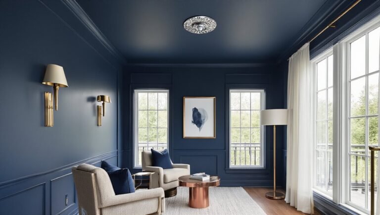 five metallic accents elevate navy walls