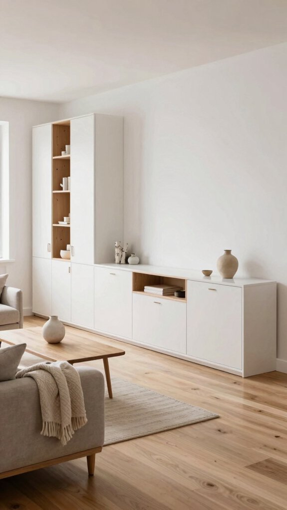 floating built in storage preserves serene minimalism