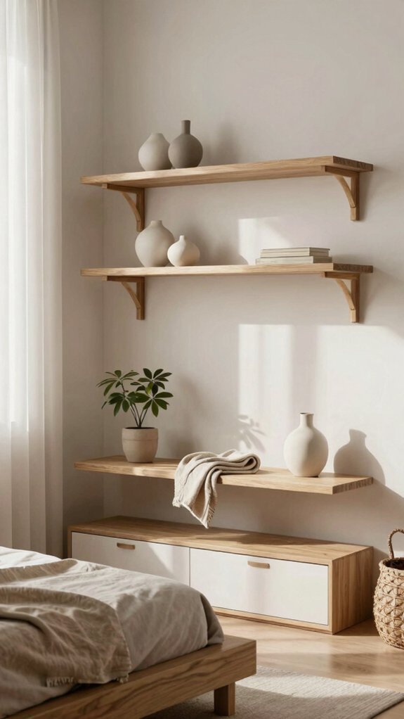floating shelves maximize display space and balance
