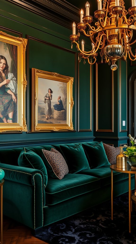 forest green velvet with gold accents