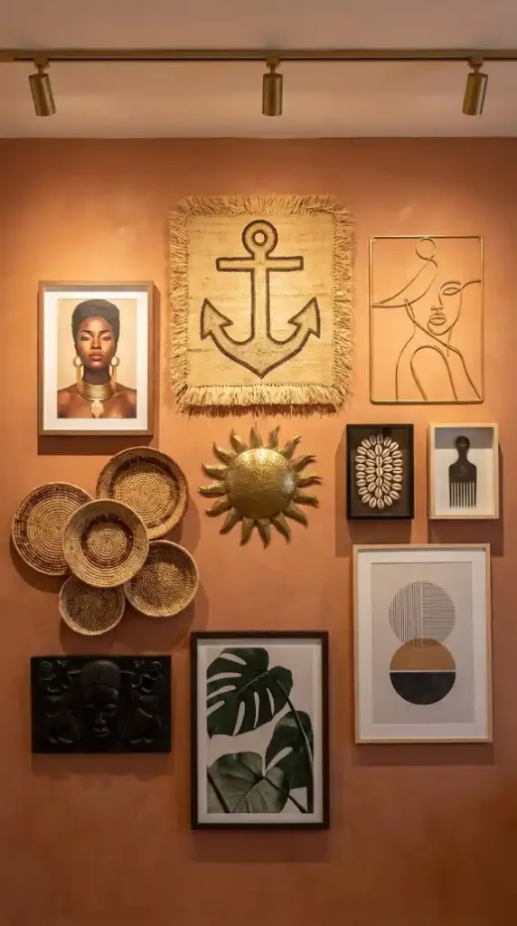 Fully-assembled-Afro-Bohemian-gallery-wall-with-all-nine-pieces-complete