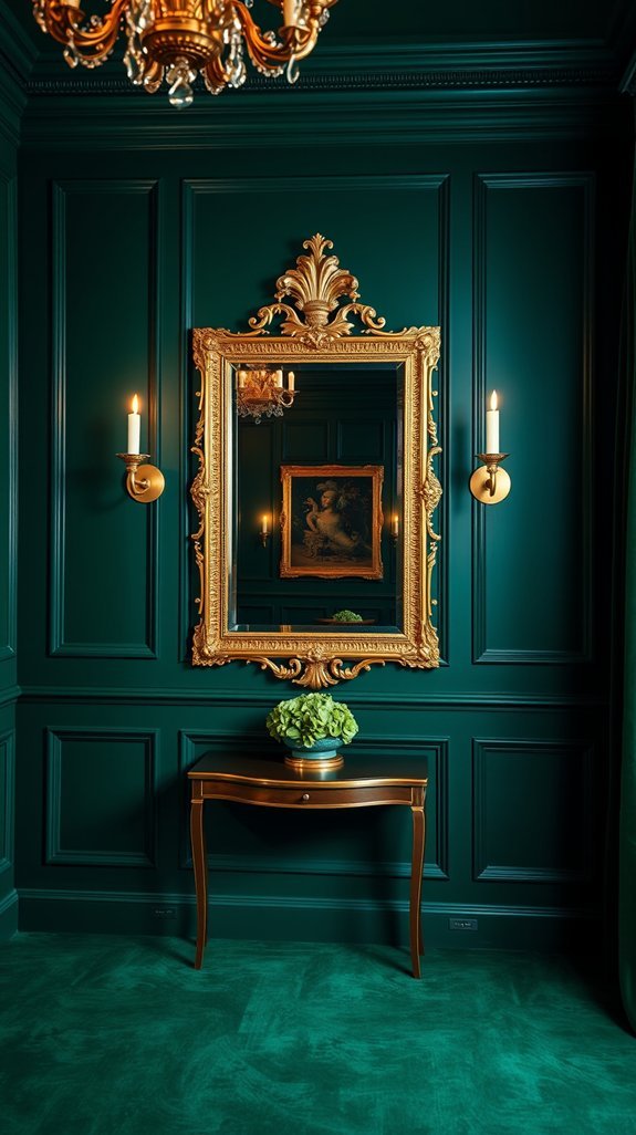 gilded mirrors green paneling