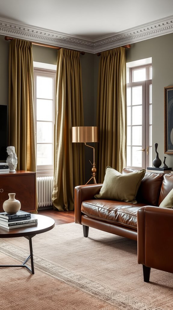 hang olive linen curtains transformation