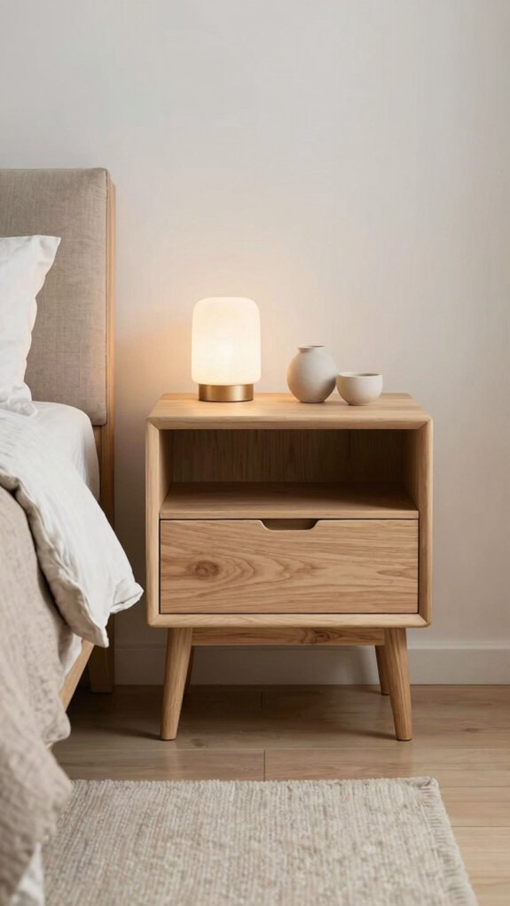 japandi clean lined natural wood storage