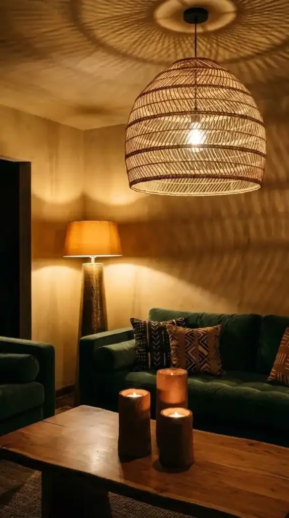 Three-light-sources-at-three-heights-in-Afro-Bohemian-living-room