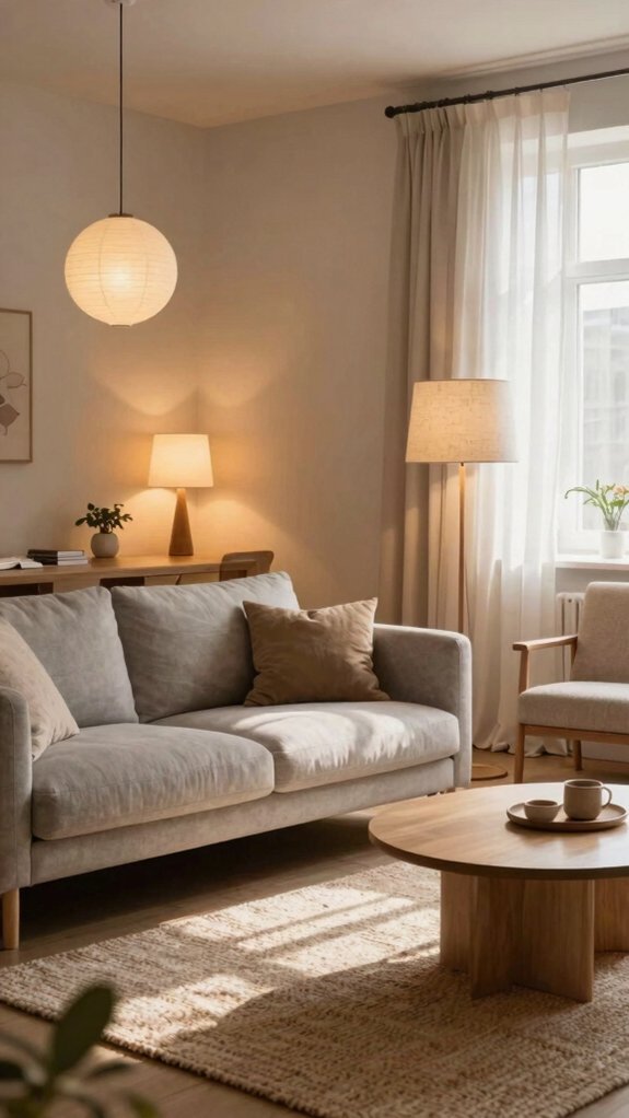 layered lighting defines cozy zones