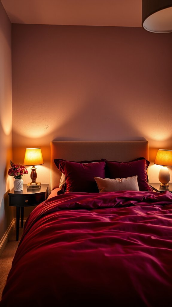 layered lighting for oxblood bedroom