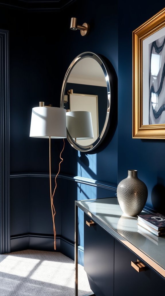 layered metals on navy walls