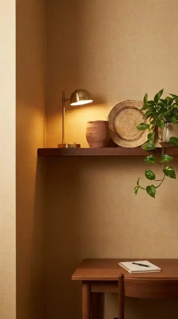 linen-textured-vinyl-wallpaper-afro-bohemian-workspace-warm-ochre-sand-tones-soft-visual-texture