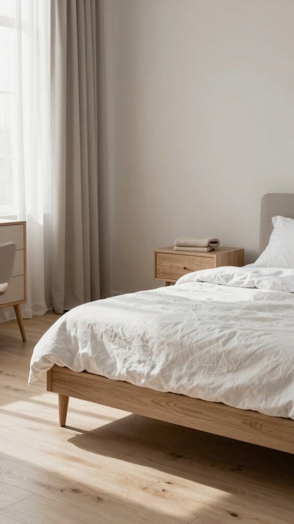 low profile bed frames emphasize calm simplicity