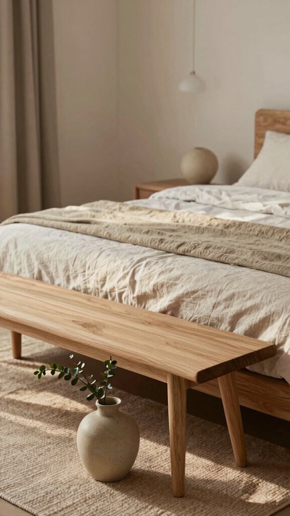 low slung natural wood bench