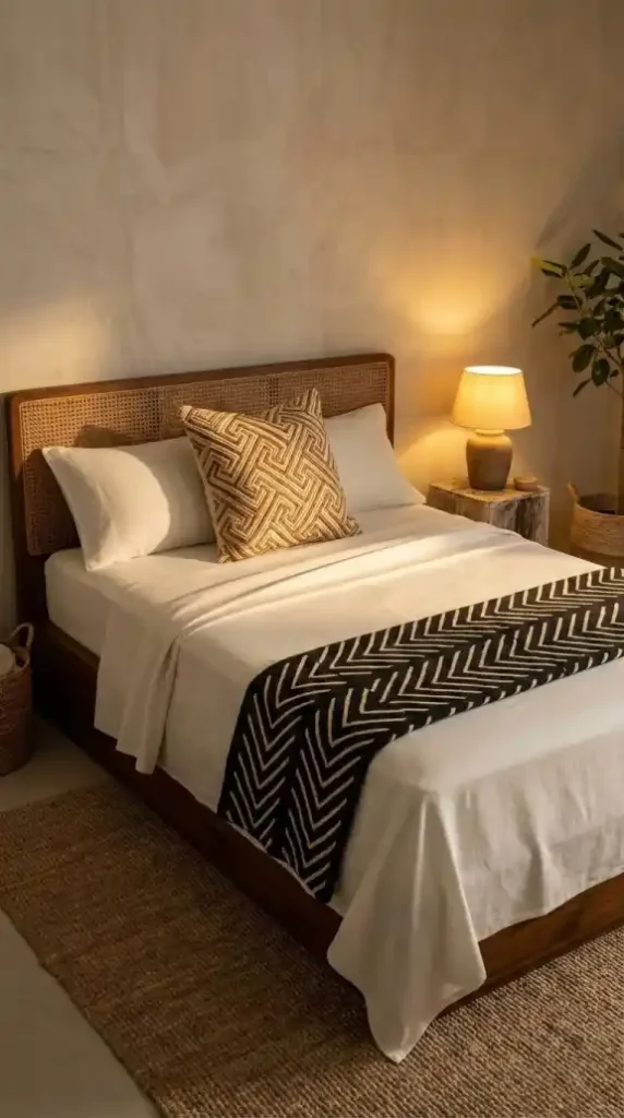 malian-mud-cloth-throw-in-black-and-cream-geometric-chevron-folded-in-thirds