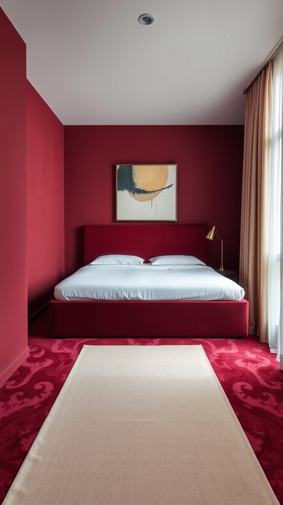 minimal bed nightstand dresser breathable oxblood