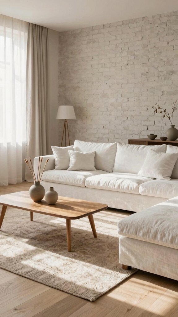 modular sofa floating oak shelves