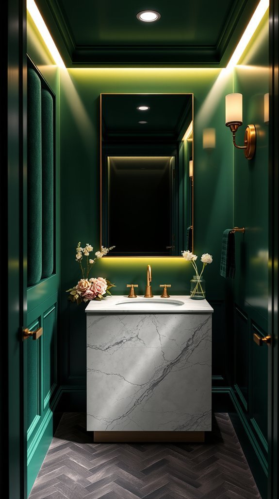 moody emerald powder room ambience