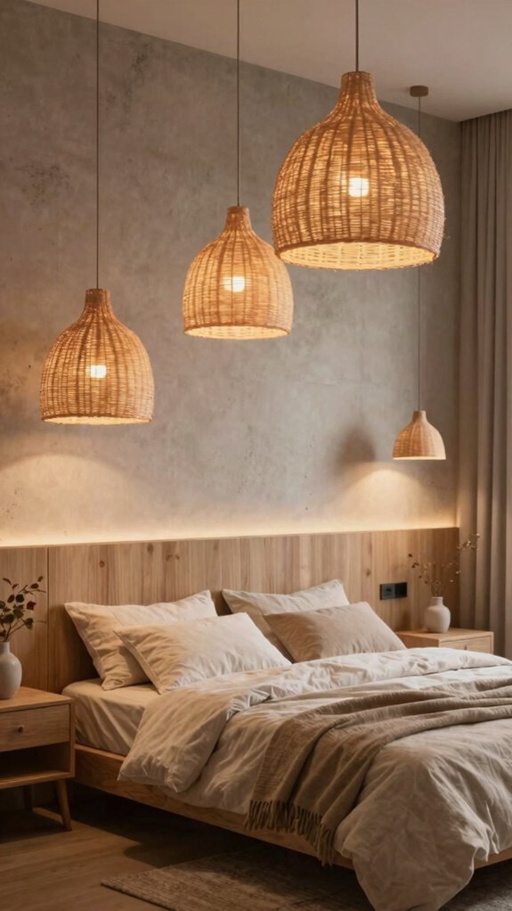 natural fiber pendants diffuse warm ambient light