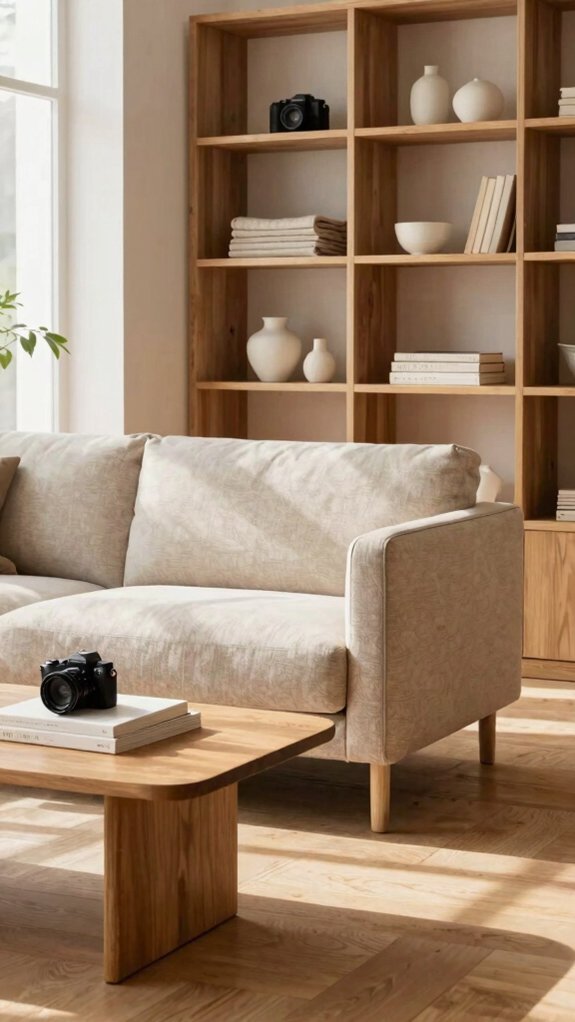 natural wood shelves gallery like displays