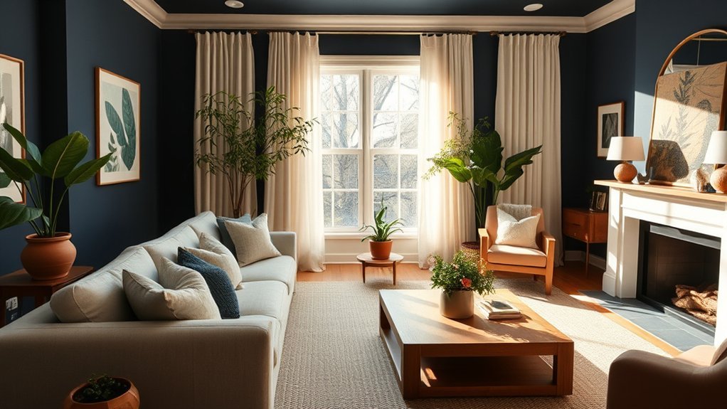 navy softened with textiles wood plants