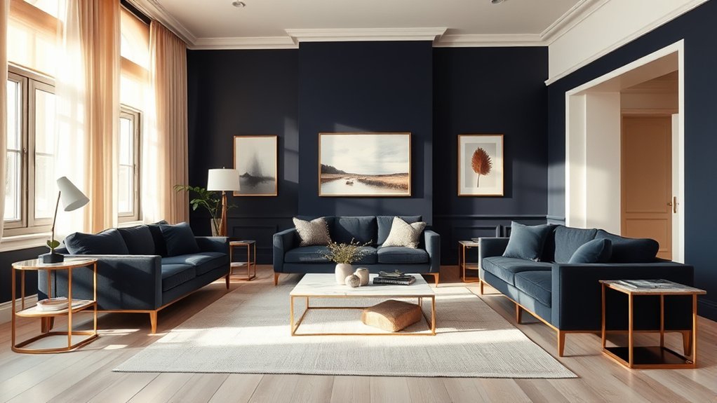 navy undertones harmonize lighting