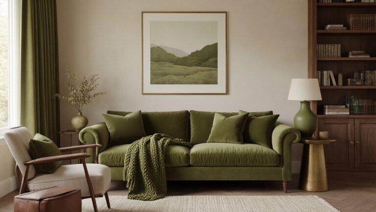 olive green cozy intellectual living room