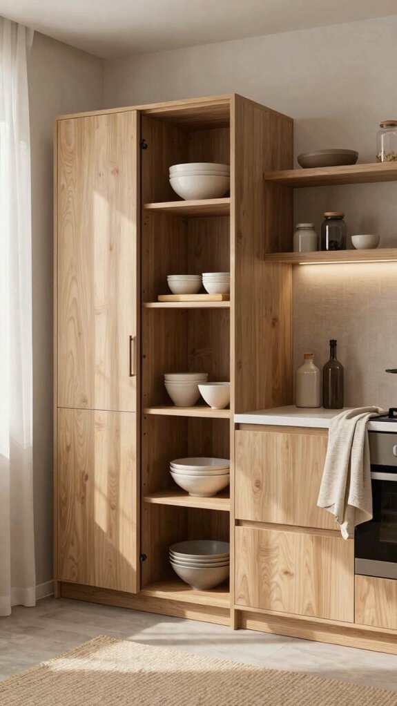 open shelves with hidden storage