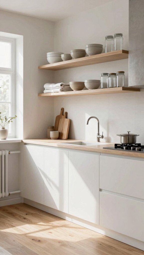 open shelving airy scandinavian kitchen