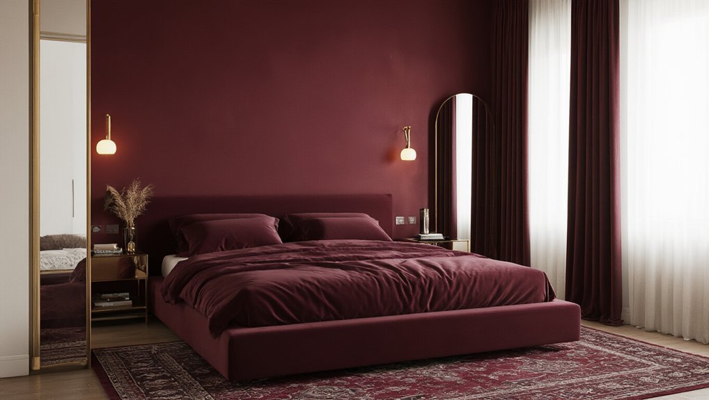 oxblood bedroom in small space