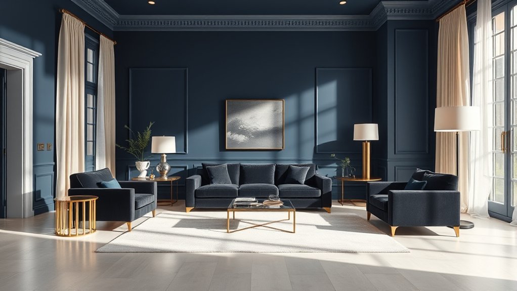 pair navy walls with pale floors