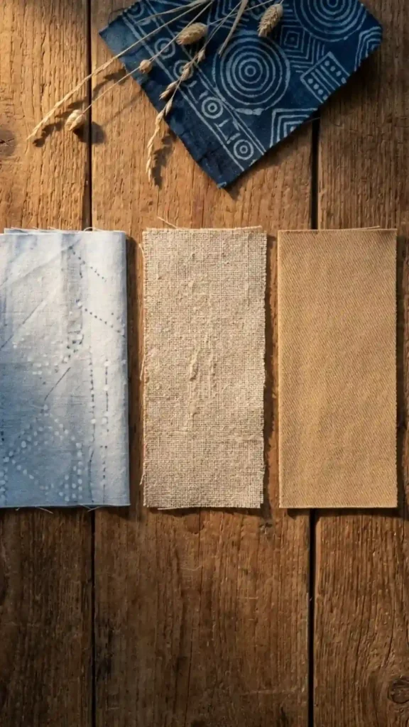 pale-washed-indigo-cotton-with-faint-wax-resist-pattern-visible-undyed-raw-linen-warm-sand-canvas