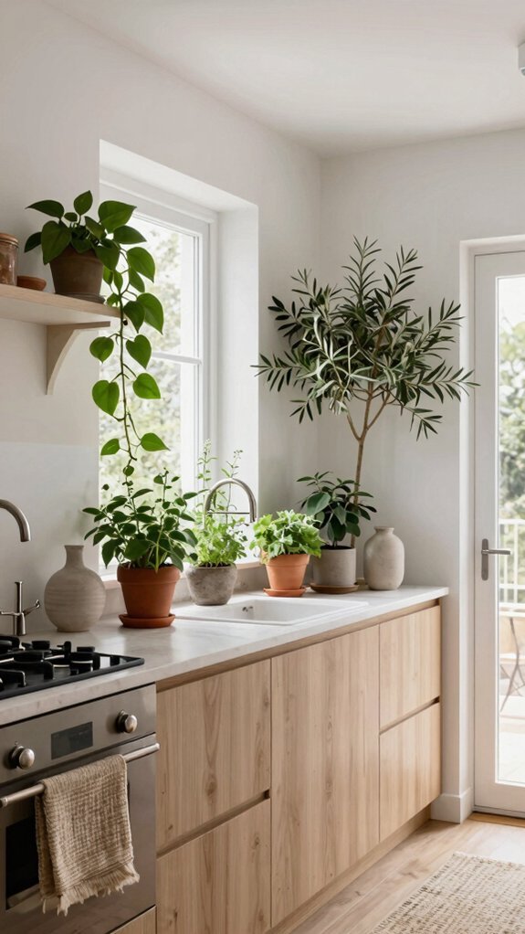 plants soften minimalist kitchen with living accents