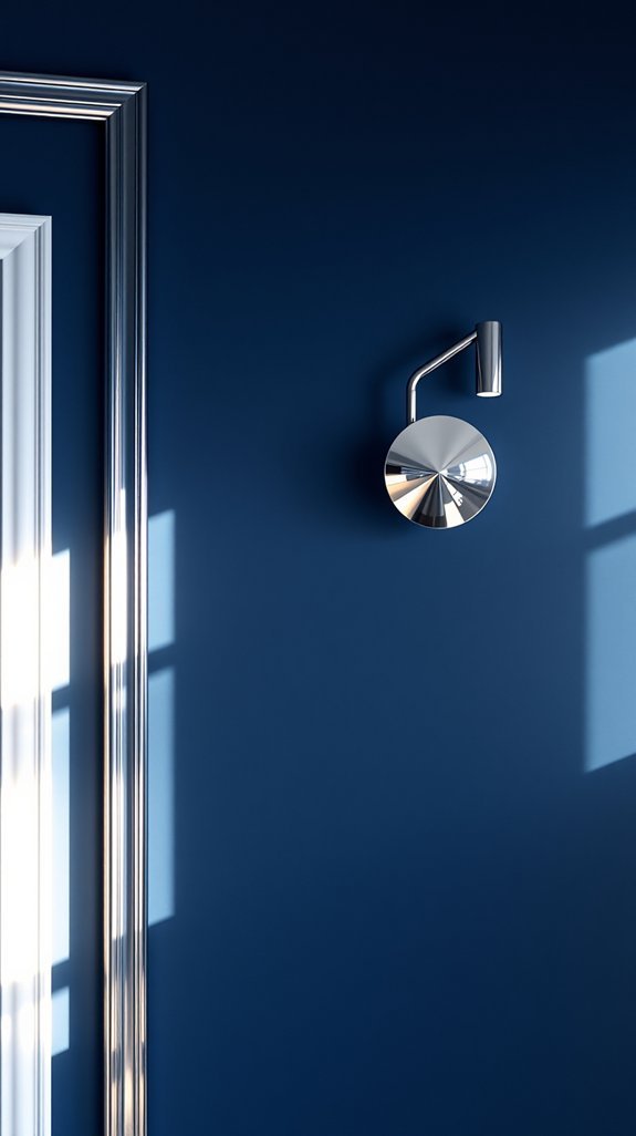 polished chrome brightens navy walls