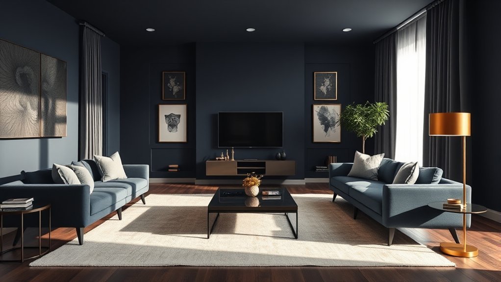 raised furniture open sightlines airy navy walls
