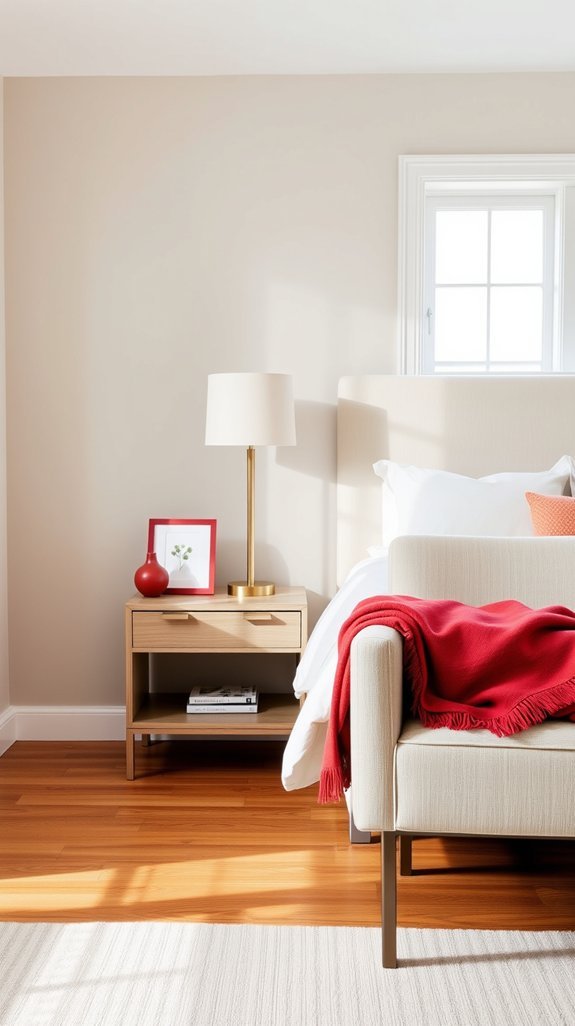 red accented nightstand styling