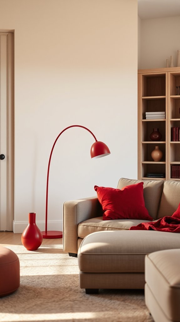 red adds life to beige neutrals
