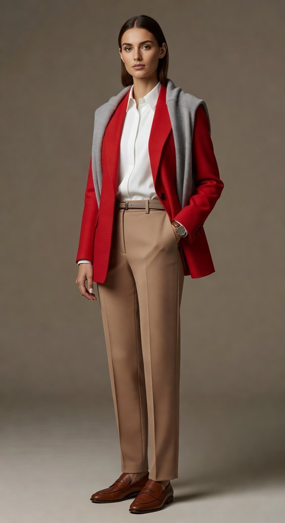 red coat neutrals varied textures