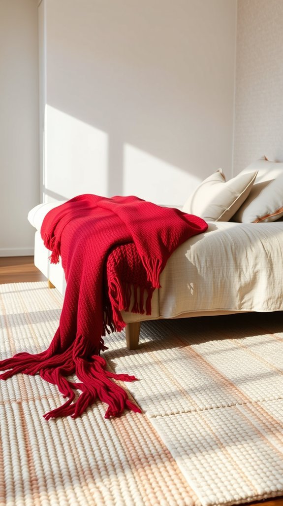 red infused textiles transform neutral rooms
