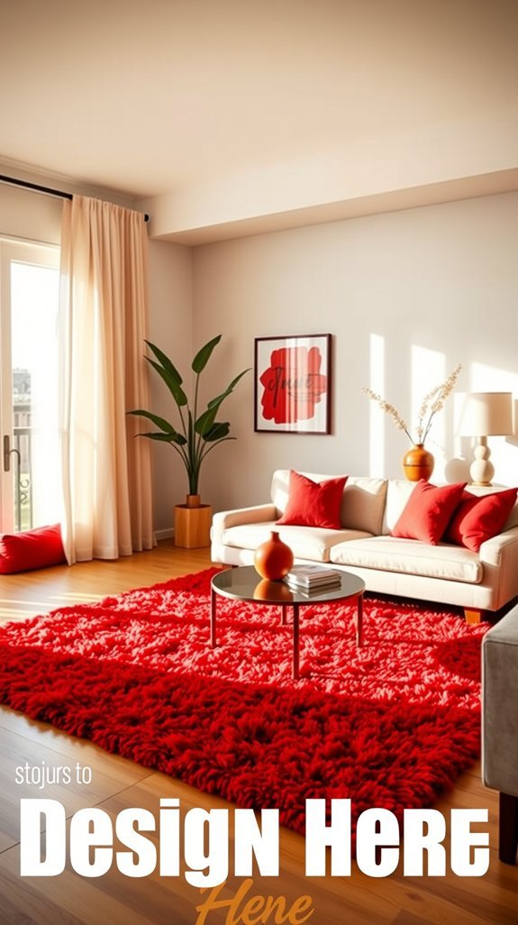 red rug anchors bold budget friendly vibe