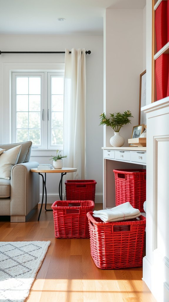 red storage baskets elevate coordinate tones