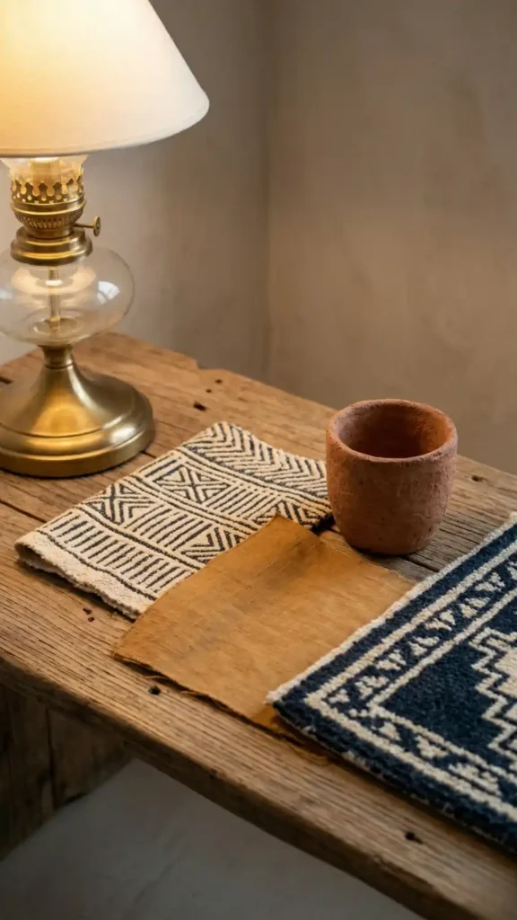 room-corner-with-a-collection-of-textiles-swatches-and-objects-assembled-on-a-low-wooden-surface-for-evaluation