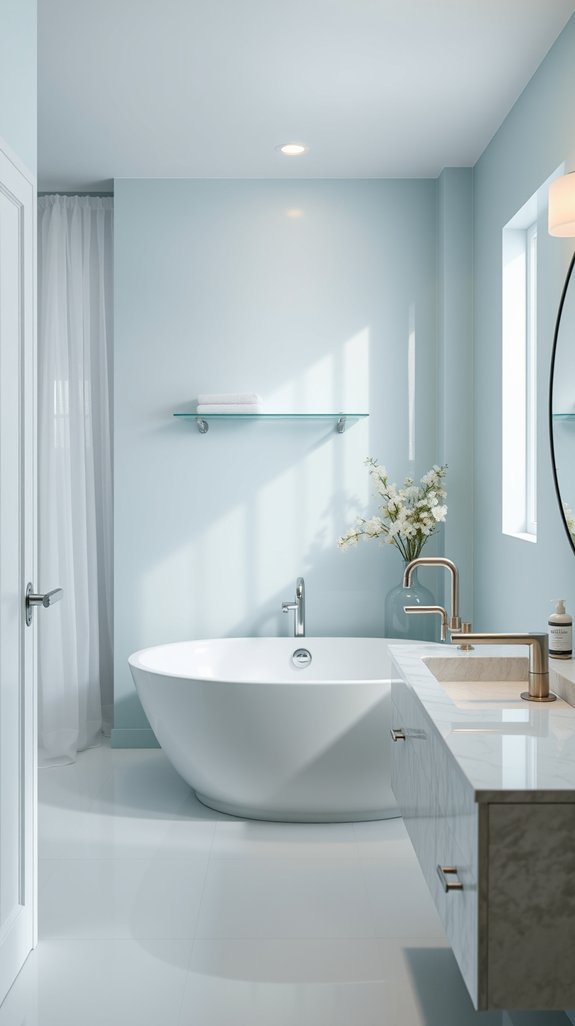 seafoam blue softens harsh bathroom lighting