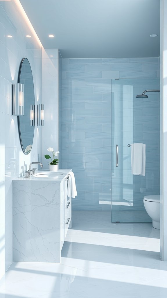 seafoam blue visually enlarges small bathrooms