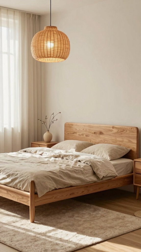 small bedroom warmth with light wood furniture