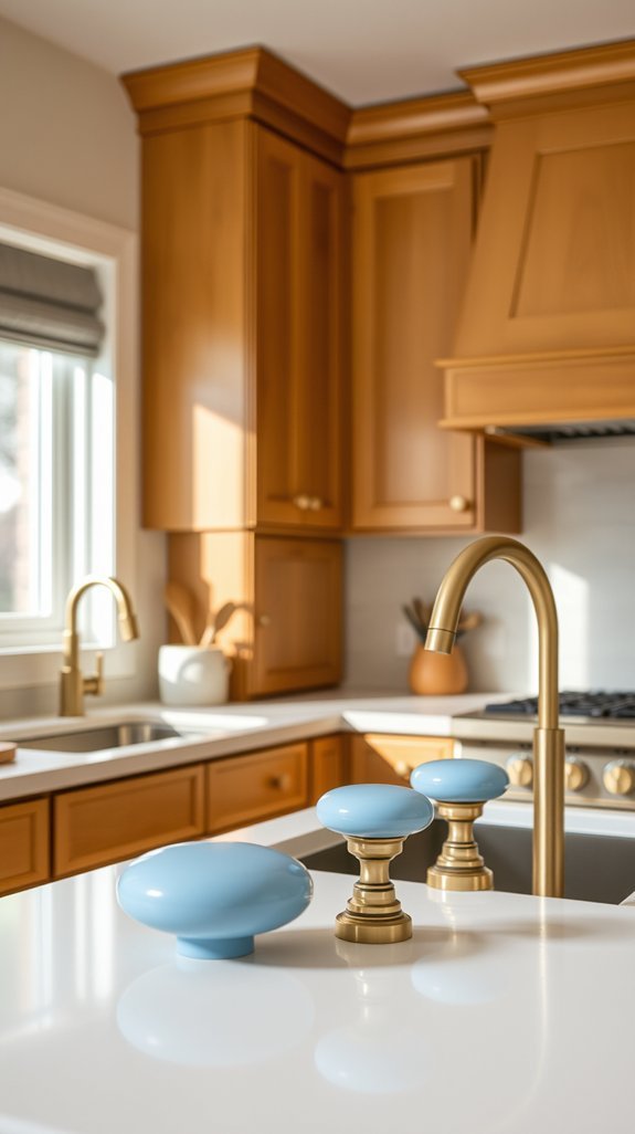 soft blue cabinet hardware refresh