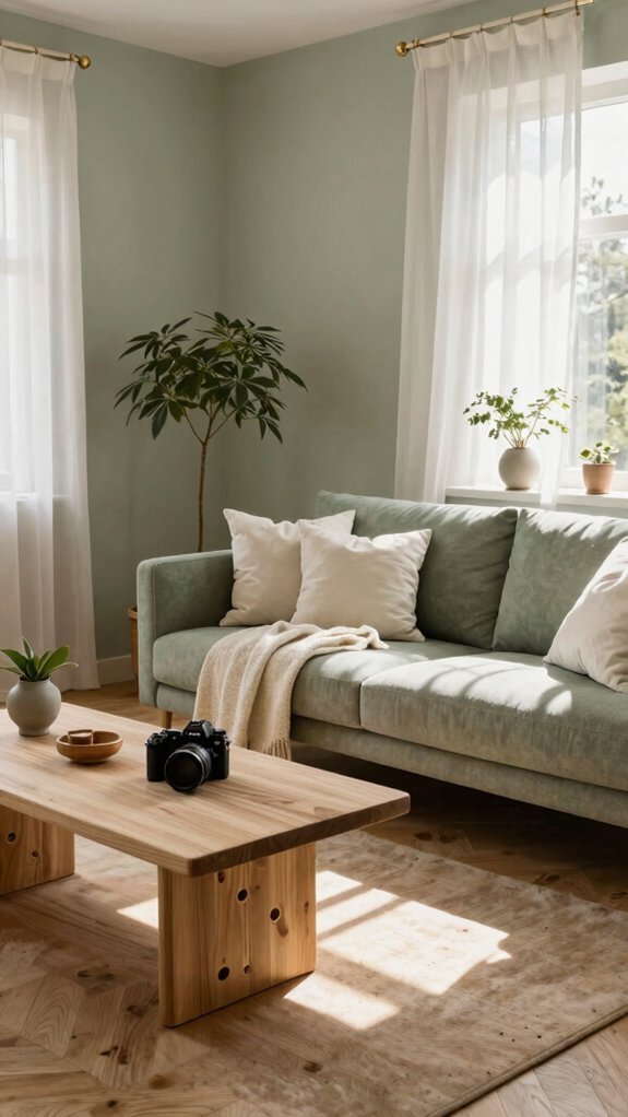 soft sage with natural wood balance