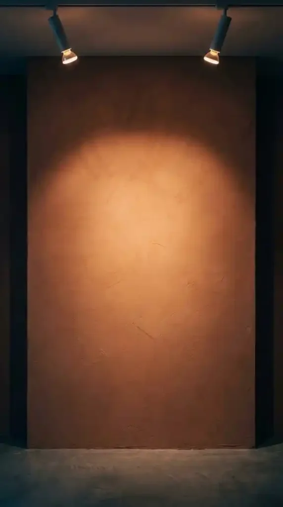 style-afro-bohemian-wall-art-bare-terracotta-plaster-wall-with-only-2700K-track-lighting-installed
