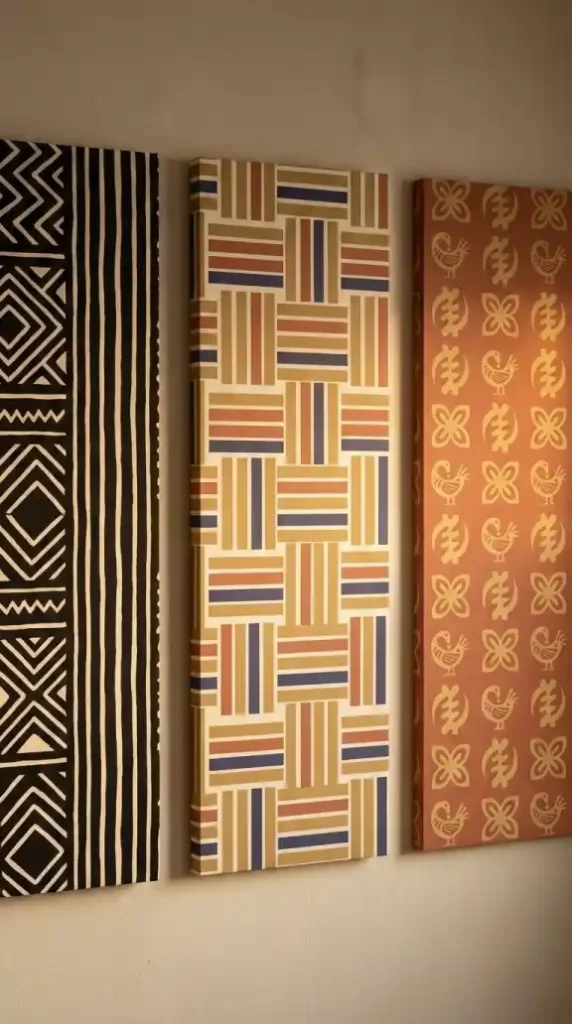 three-distinct-cultural-geometric-wallpaper-panels-mud-cloth-kente-weave-adinkra-symbol-grid-comparison