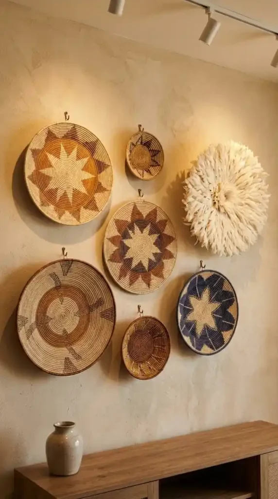 Tonga-Binga-Zulu-basket-gallery-arranged-asymmetrically-on-plaster-wall