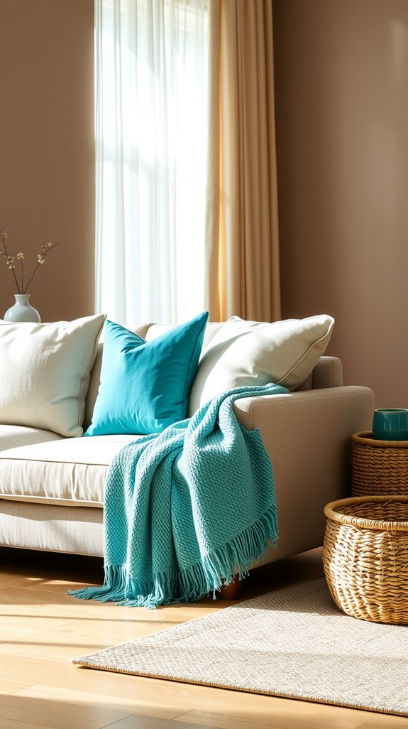 turquoise textiles transform neutral home