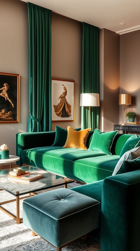velvet emerald sofa focal point